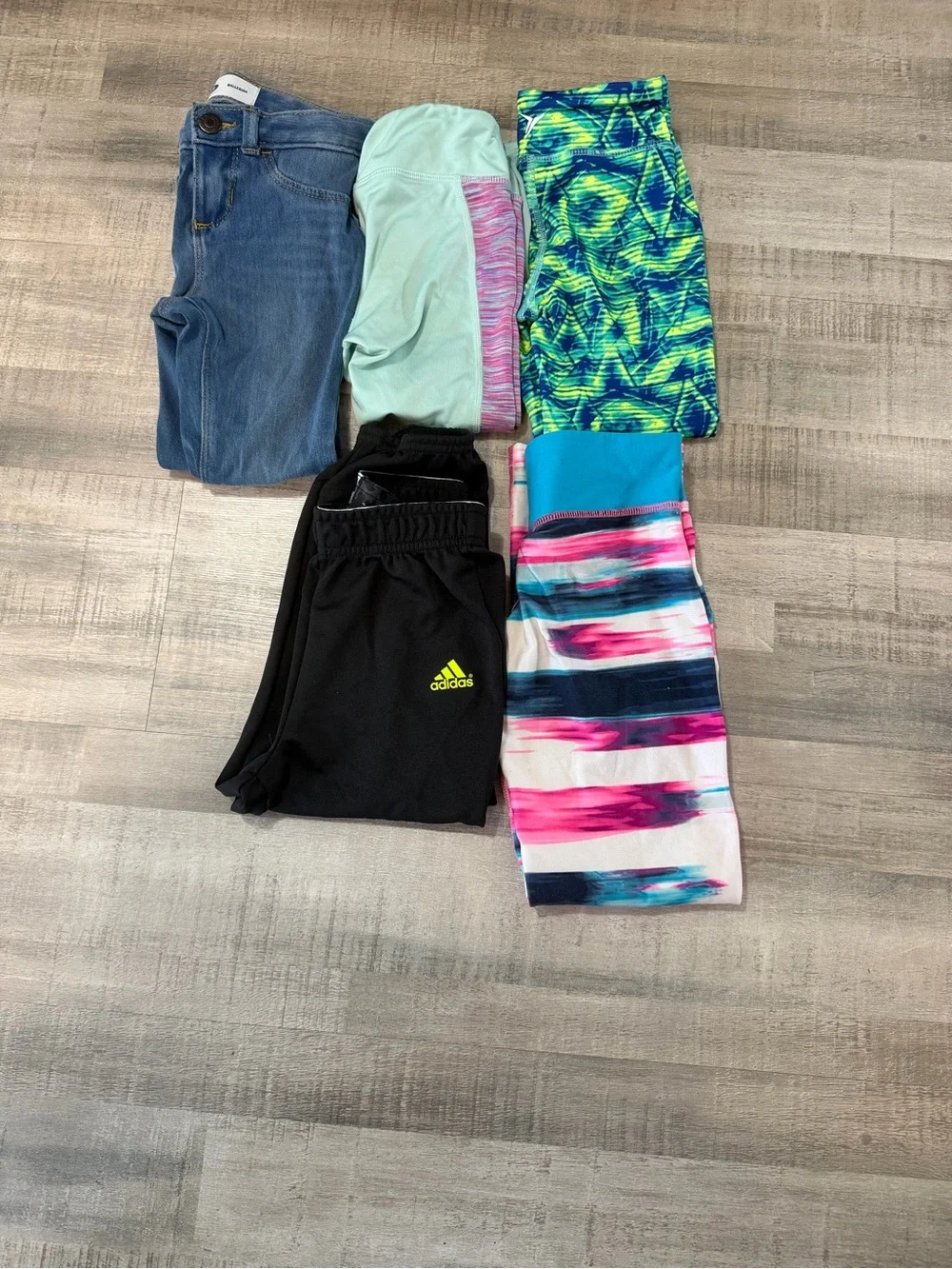 Girls Size 5 Bottoms Lot of 5 Nike Adidas Old Navy 90 Degree Leggings Jeans